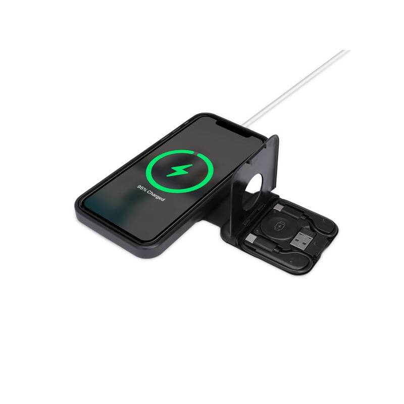 TURIN - @memorii Foldable 2-in-1 Wireless Charger and Multicable Set - Black