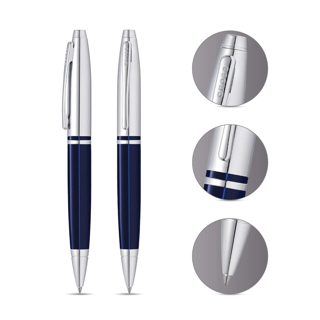 Cross Calais™ Chrome/Blue Lacquer with Polished Chrome Appointments Ballpoint Pen with Blue Ink