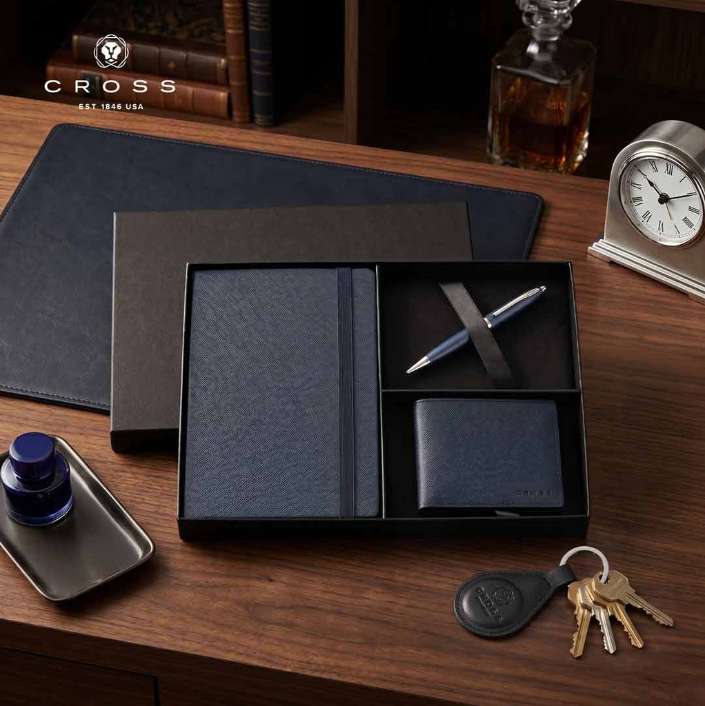 Cross Calais™ Ballpoint Pen with Notebook and Coin Wallet Gift Set - Blue