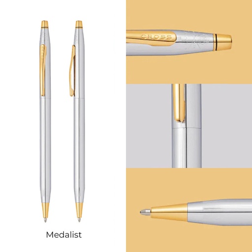 Cross Classic Century® Medalist® Chrome with 23KT Gold Plated Appointments Ballpoint Pen  (Blue Ink)